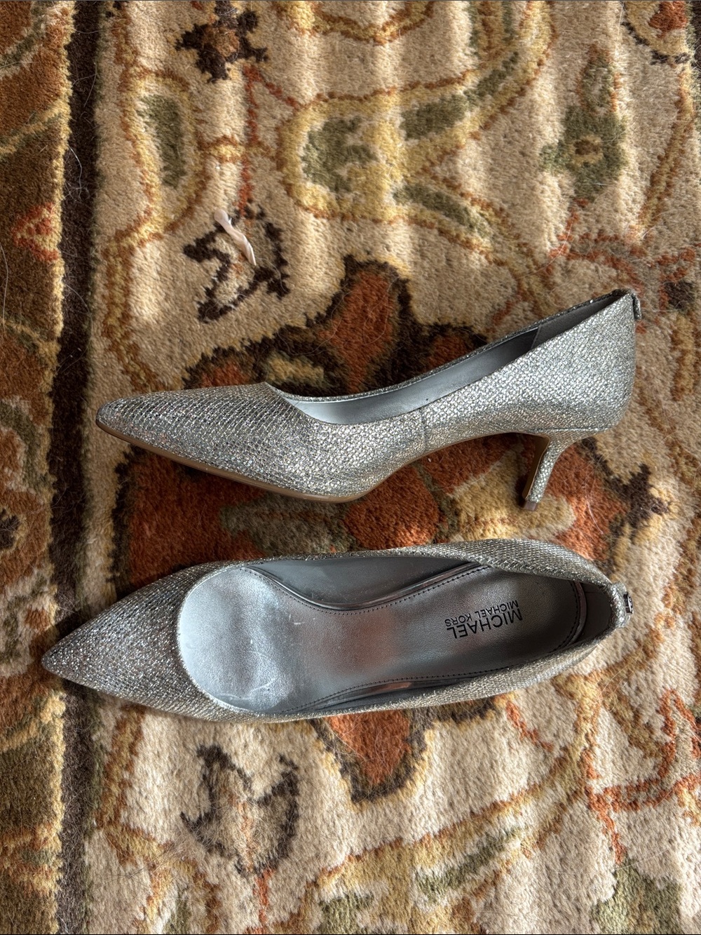 Michael Kors Silver Glitter Pointed Toe Kitten Heels